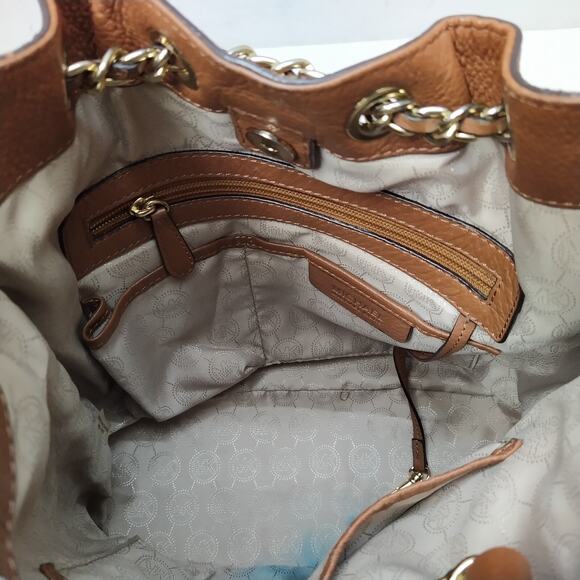 Michael Kors Frankie Brown Pebbled Leather Drawstring Convertible Shoulder Bag - Picture 16 of 16